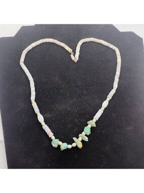 Vtg Native American Heishi Bead & Rough Turquoise Necklace 17.5"